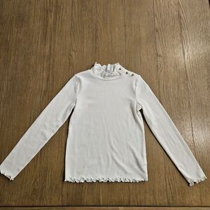 Janie and Jack White Ruffle Collar Turtleneck With Gold Buttons Girl Size 7